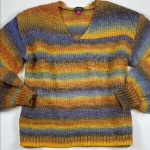 Vince Camuto Chunky Knit Striped Sweater Multicolor V-neck Women’s Size Small